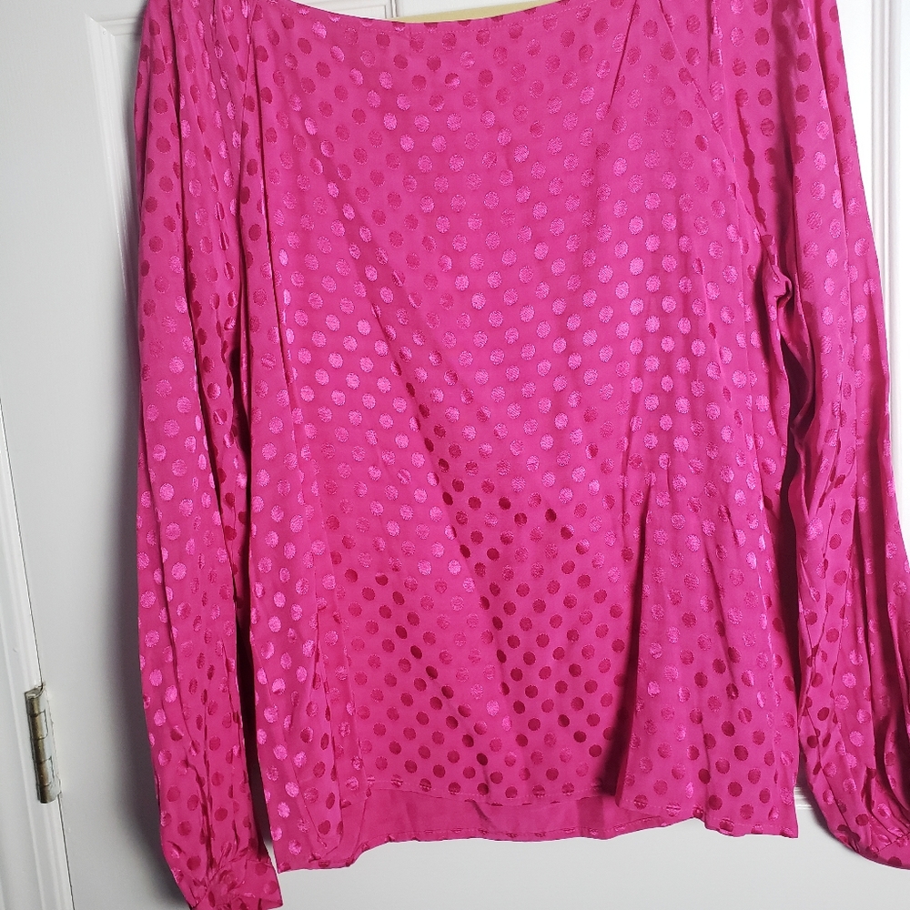 NWT Charter Club Fushia Polka Dot Long Sleeve Blouse - Picture 9 of 10
